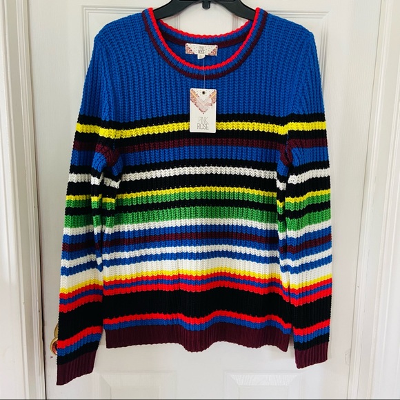 Pink Rose Sweaters - NWT PINK ROSE retro multi colored striped chunky knit sweater size large